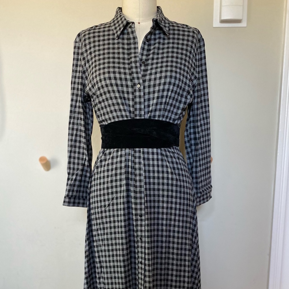 Zara | Gingham dress or duster with removable velvet sash